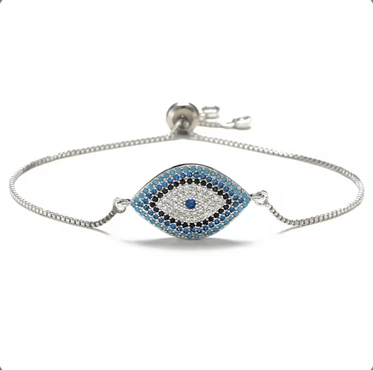 silver Evil Eye Protection bracelet with cubic zirconia sparkle — Eternal Spirit