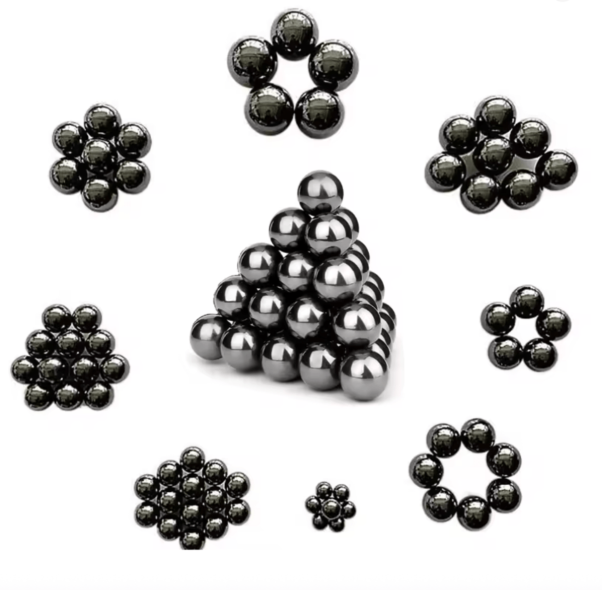 silvery metallic Hematite magnetic sphere, viewed from above — Eternal Spirit