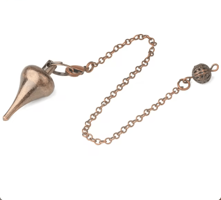 Dark Antique Copper metal cone pendulum on silver chain — Eternal Spirit