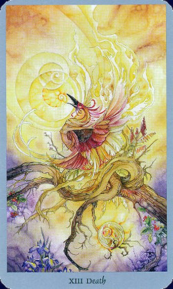 XIII Death card with skeletal tree and spirit figures, Shadowscapes Tarot — Eternal Spirit