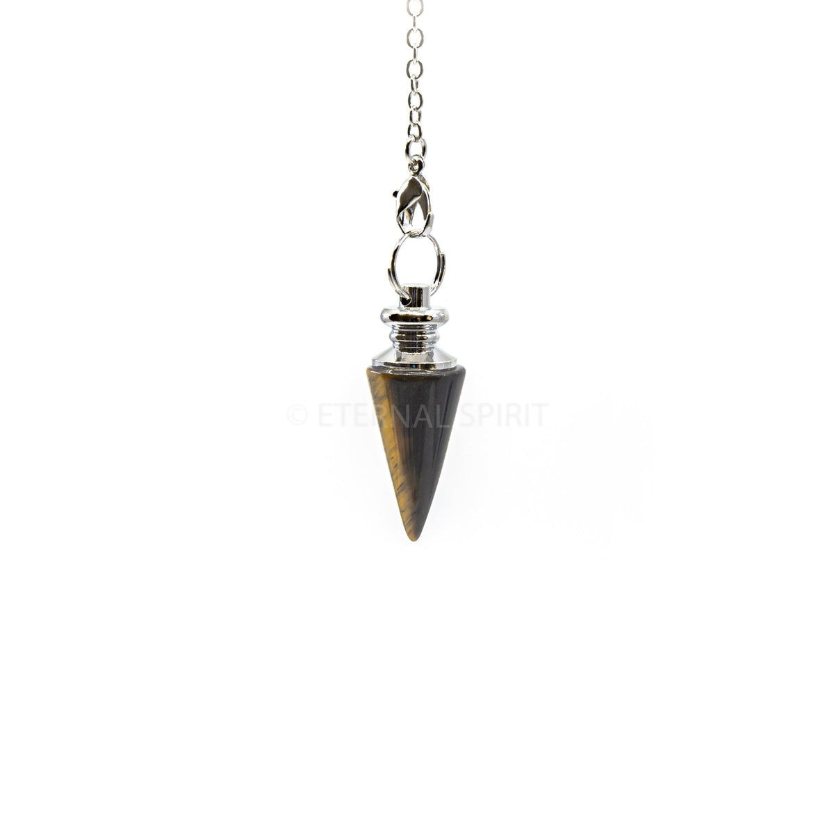 Golden-Banded Tiger Eye (Yellow) metal cone pendulum on silver chain — Eternal Spirit