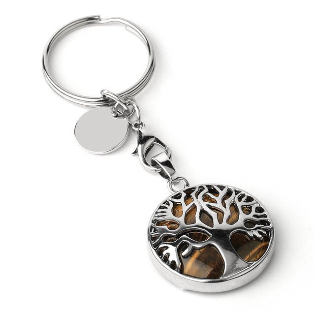 Golden-Banded Tiger Eye (Yellow) Tree of Life crystal key ring — Eternal Spirit
