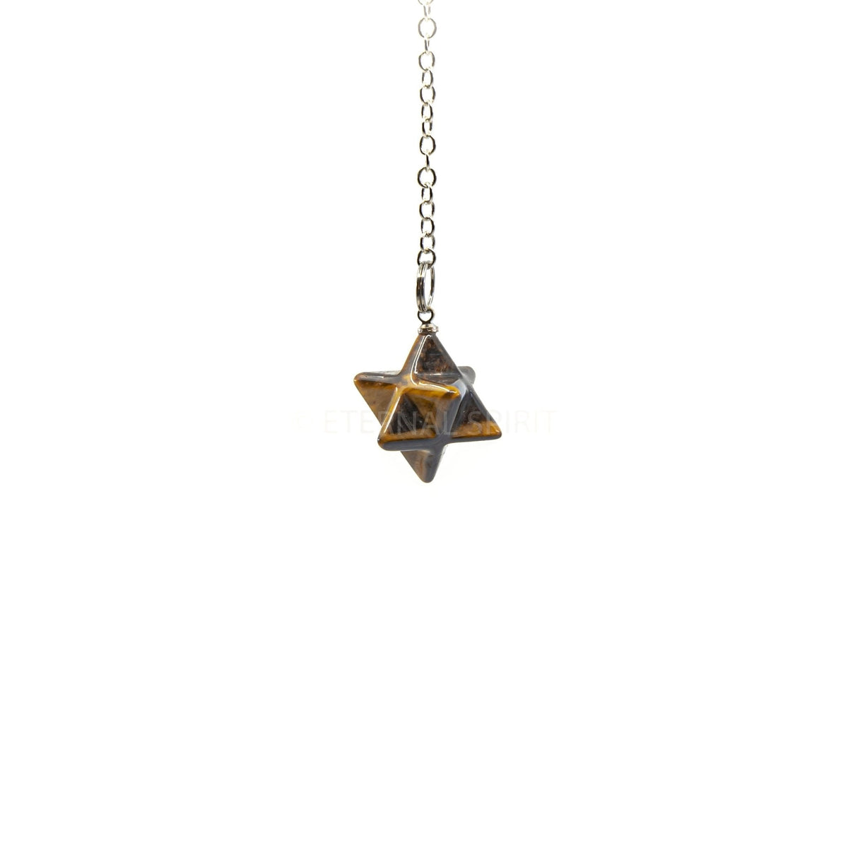 Golden-Banded Tiger Eye (Yellow) merkaba star pendulum on silver chain — Eternal Spirit