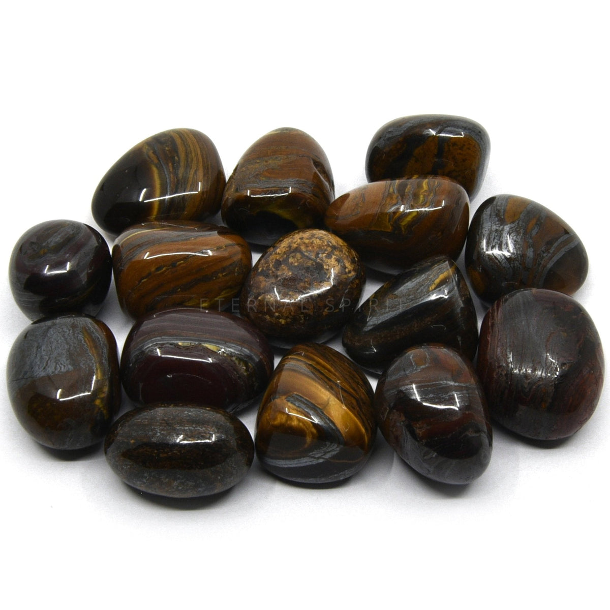 collection of polished Tiger Iron tumble stones — Eternal Spirit