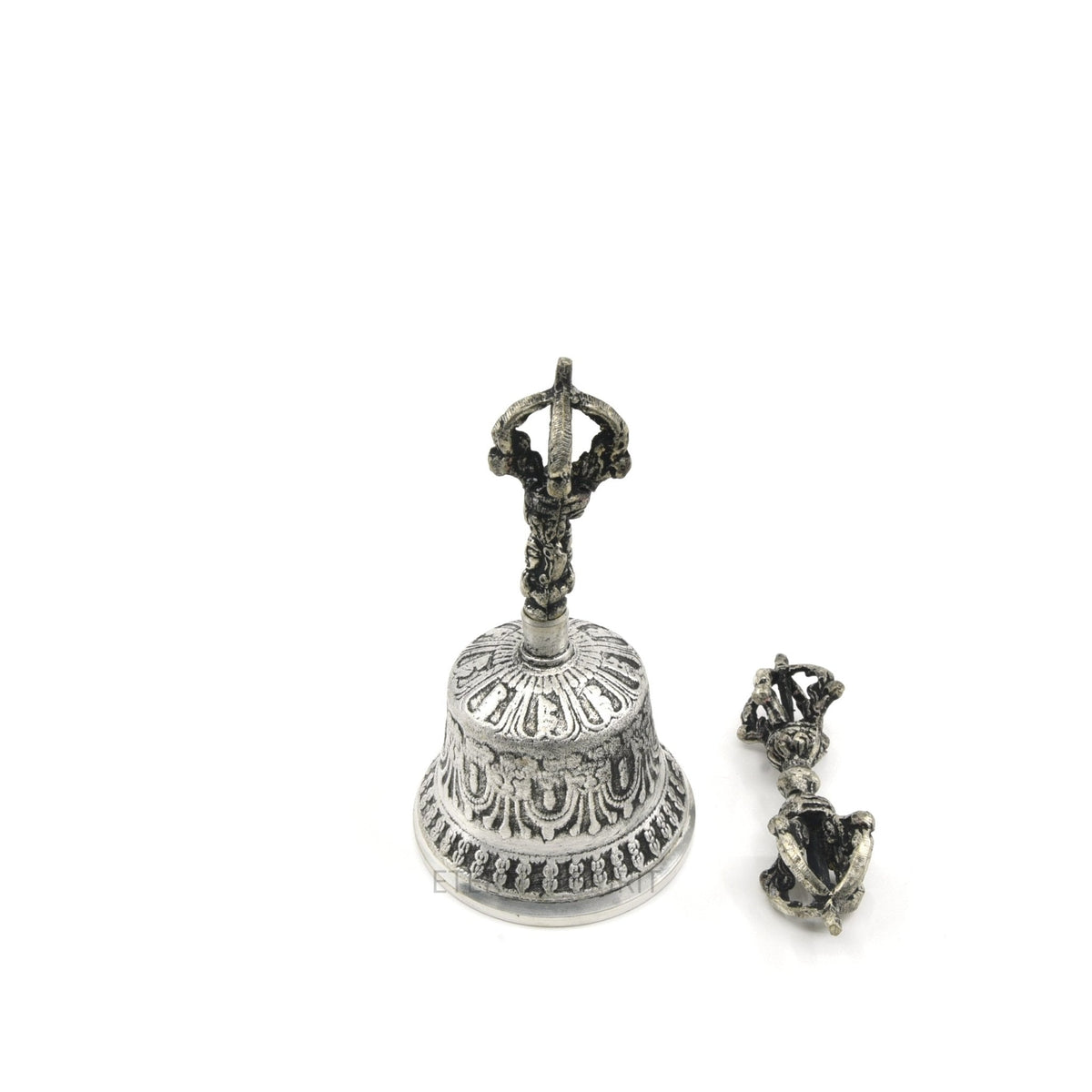 Silver Tibetan bell 12cm, ornate front view — Eternal Spirit