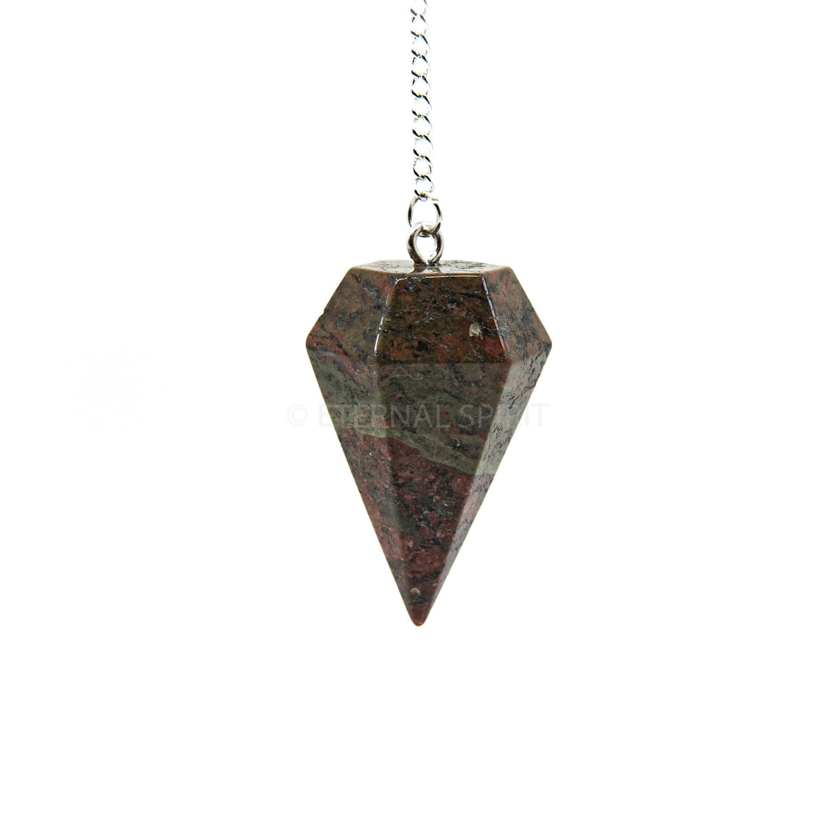 Mossy Green And Pink Unakite large faceted pendulum on silver chain — Eternal Spirit