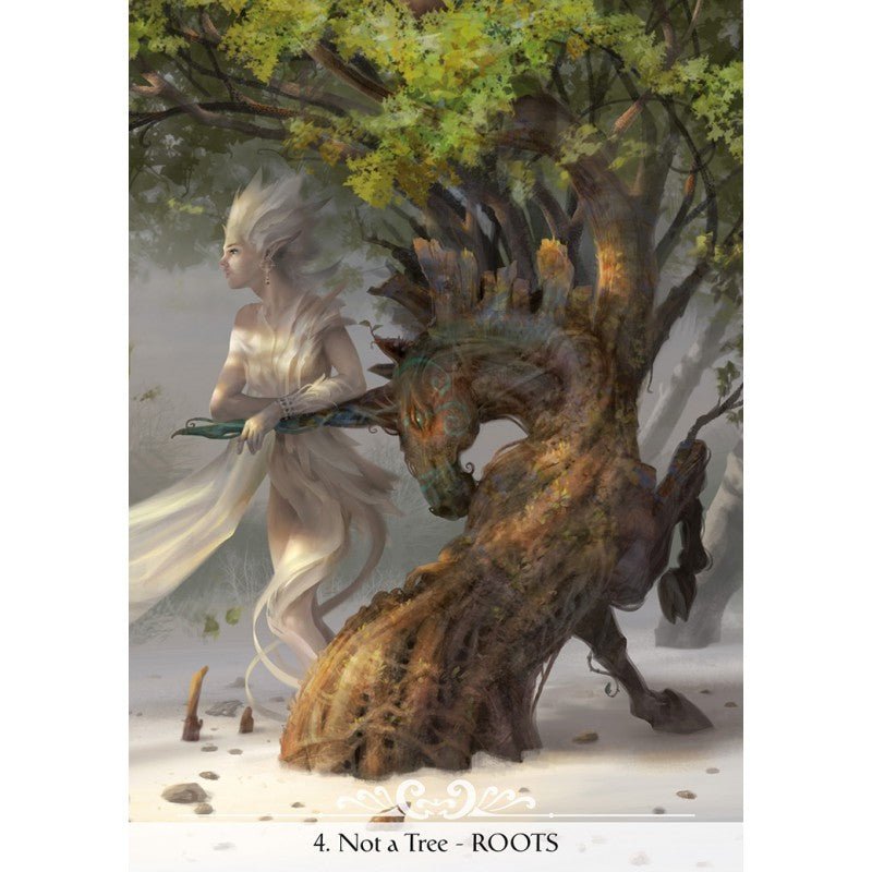 Unicorns Oracle deck, Unicorn card with silver-maned unicorn galloping through starlit forest — Eternal Spirit