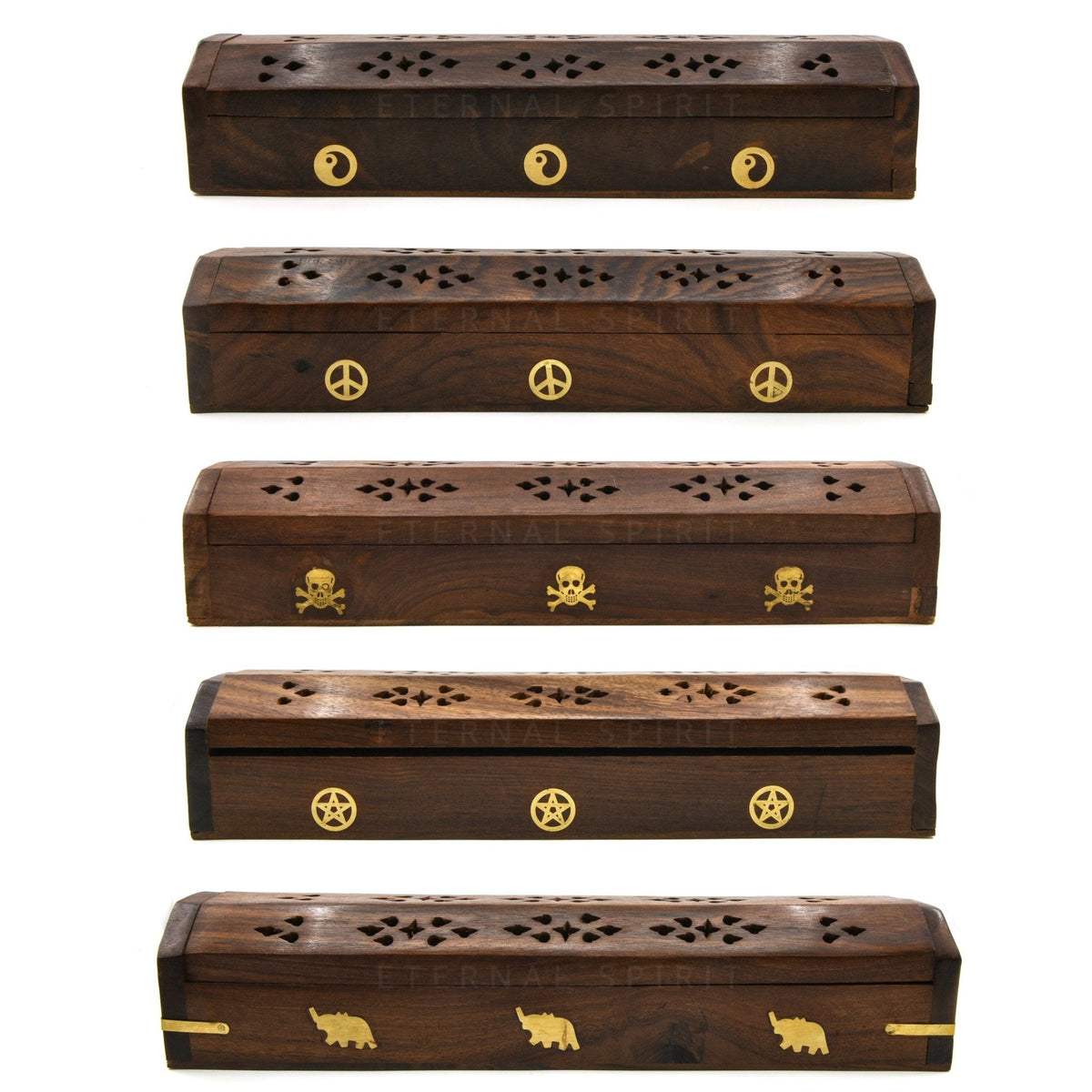 Natural wooden Buddha incense box, carved lid — Eternal Spirit