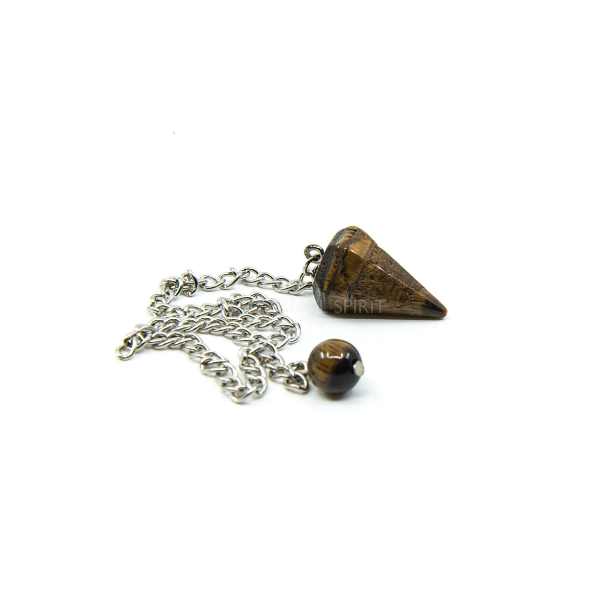 Close-up of Tiger Eye (Yellow) small faceted pendulum, golden-banded stone detail — Eternal Spirit