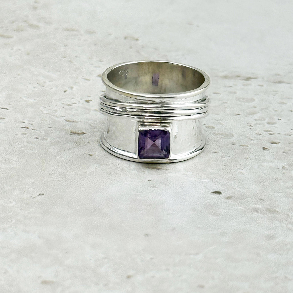 Amethyst Faceted Sterling Silver Spinner Ring | Size 9 — Eternal Spirit