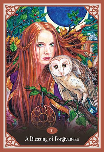 Blessed Be Oracle deck, A Blessing of Forgiveness card with red poppy in soft cloudy scene — Eternal Spirit