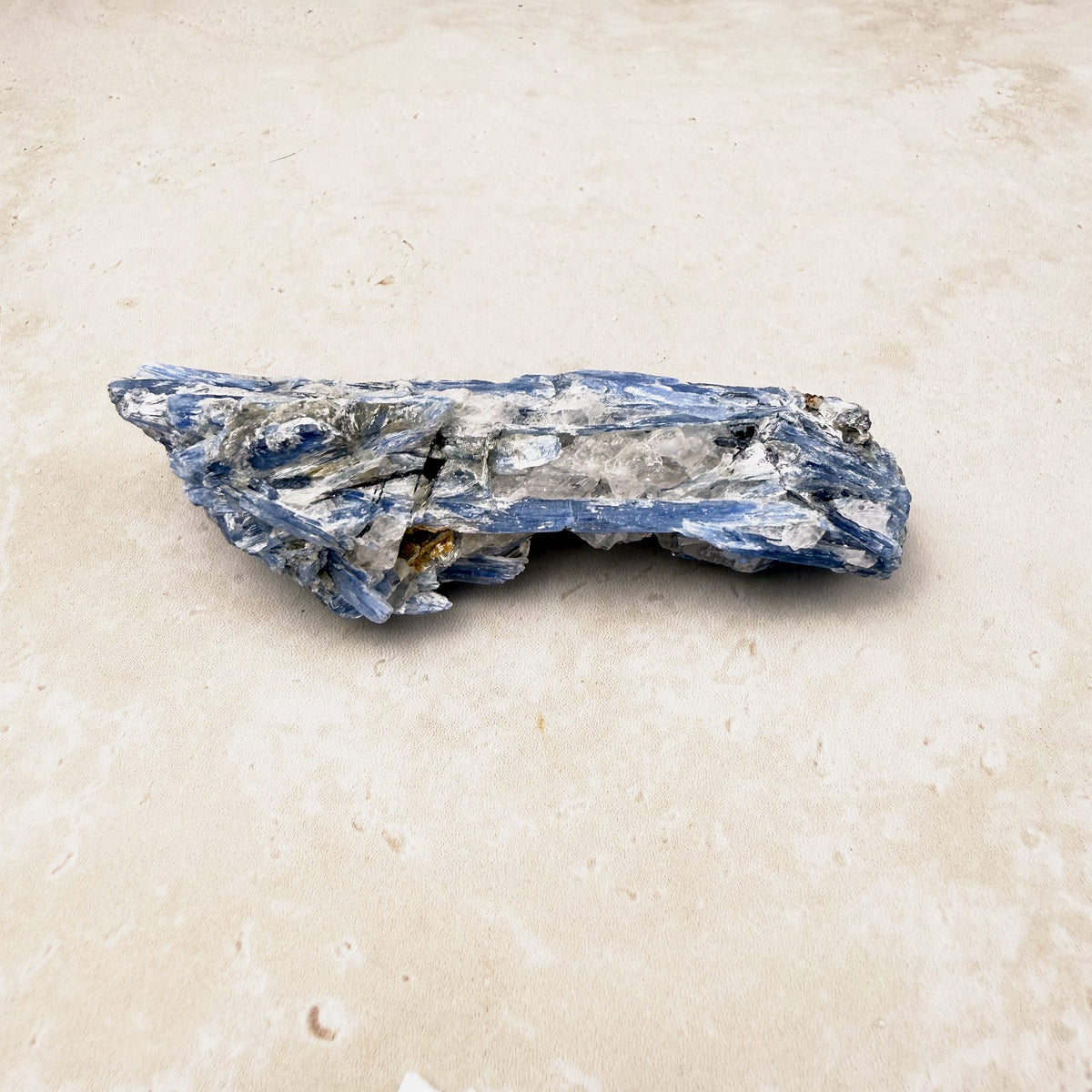 Blue kyanite natural crystal blade 10cm, blue blades with grey streaks, lying flat — Eternal Spirit