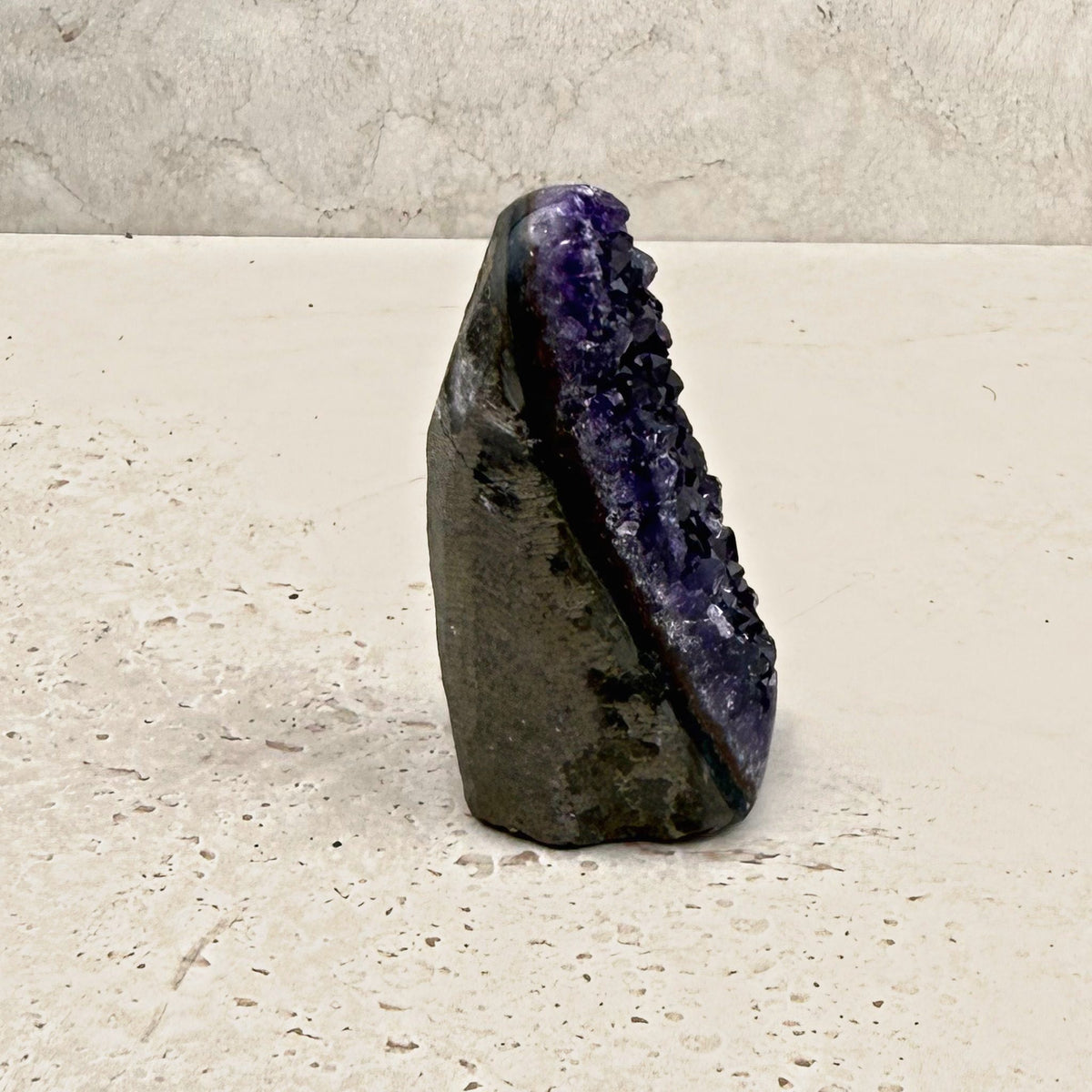 Base cut amethyst crystal 8cm, slim bullet shape, side profile — Eternal Spirit