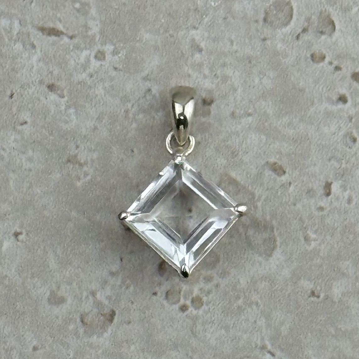Clear Quartz Square Cut Sterling Silver Pendant, 1.5 × 1.5 × 1cm, alternate angle — Eternal Spirit