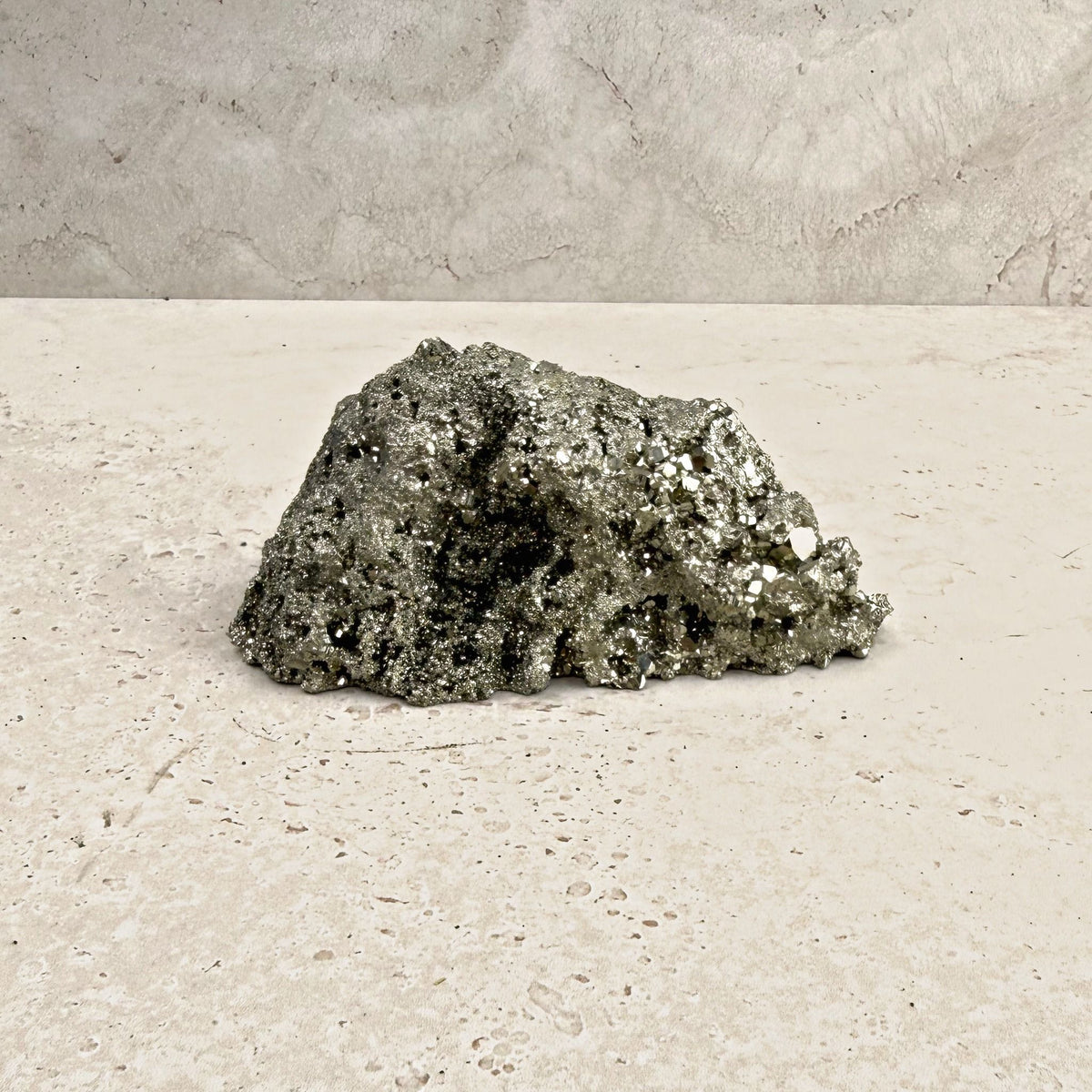 Pyrite crystal cluster 12cm, golden metallic mound with cube-shaped crystals, front view — Eternal Spirit