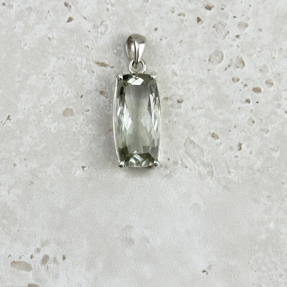 Green Amethyst Faceted Rectangle Sterling Silver Pendant — Eternal Spirit