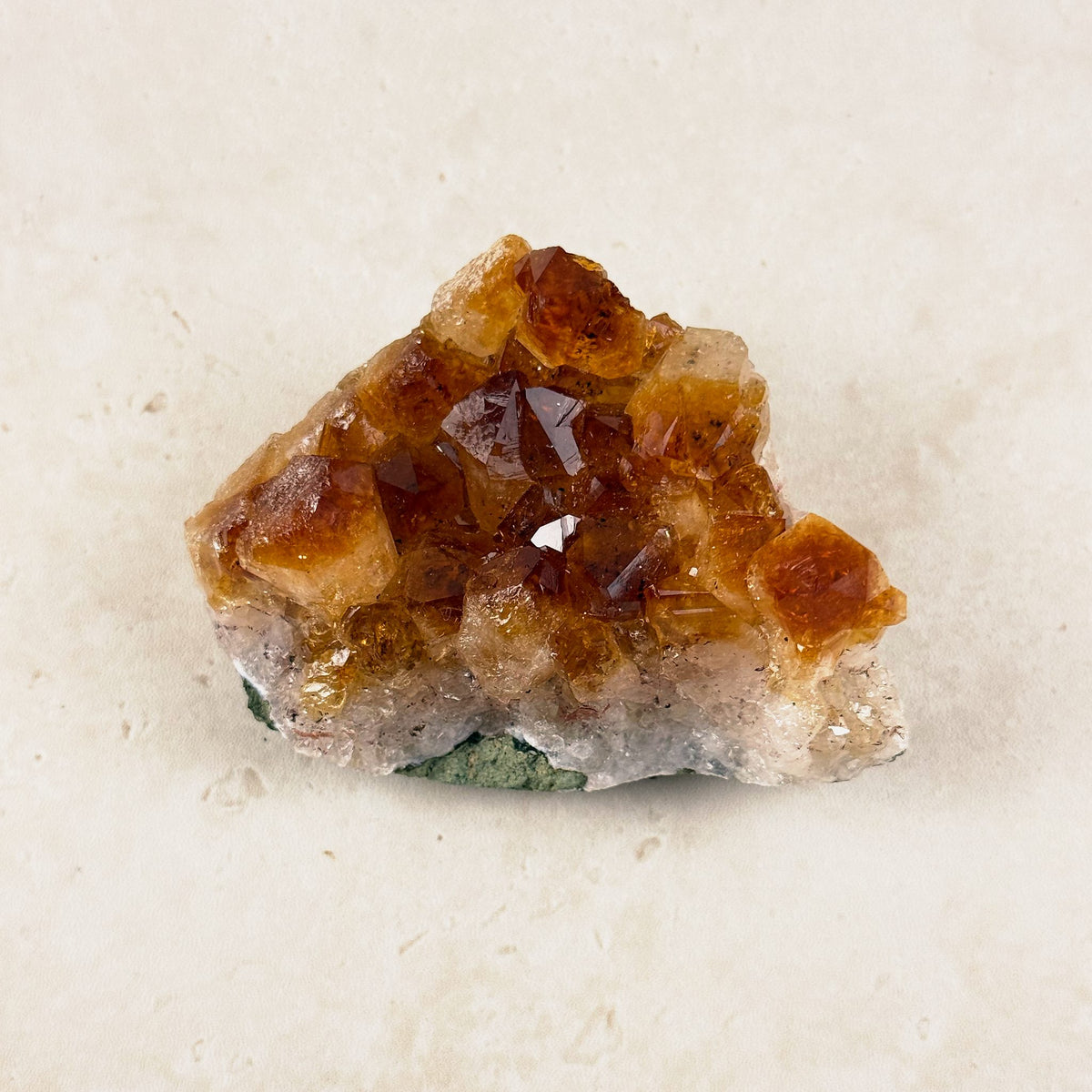 Heated citrine crystal cluster 8cm, deep amber points with a lighter base, front view — Eternal Spirit
