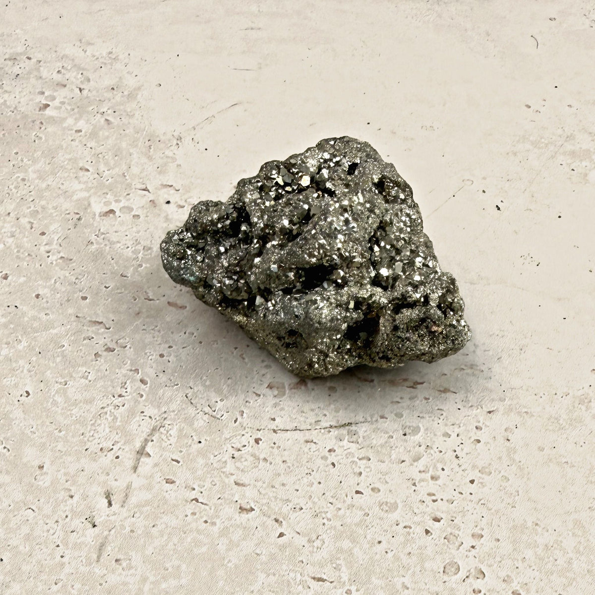 Pyrite crystal cluster 8cm, compact knobbly gold crystals, front view — Eternal Spirit