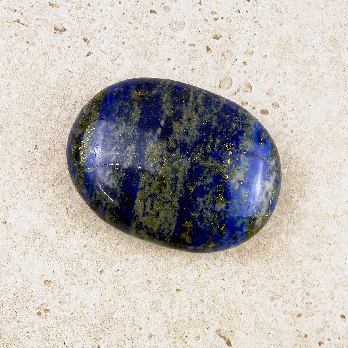Lapis lazuli crystal soap stone 5cm, deep royal blue with golden flecks, viewed from above — Eternal Spirit