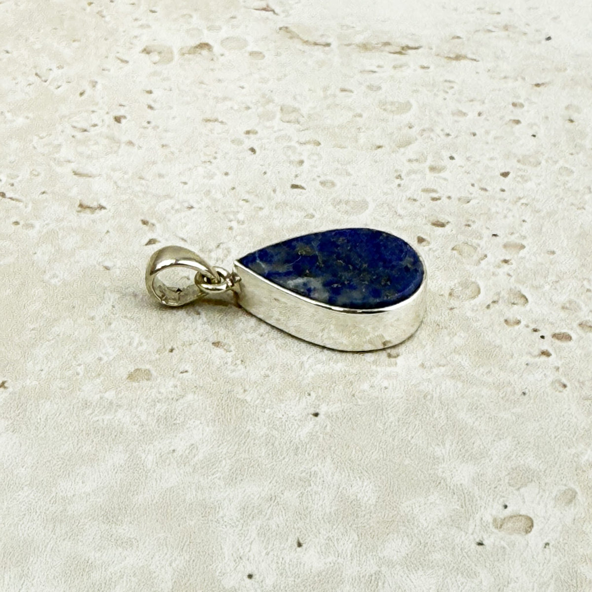 Lapis Lazuli Rough Teardrop Sterling Silver Pendant, alternate angle — Eternal Spirit