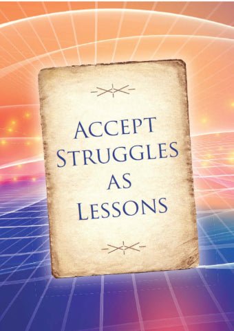 Messages From The Guides Oracle deck, Accept Struggles as Lessons card with pink crystal heart and soft — Eternal Spirit