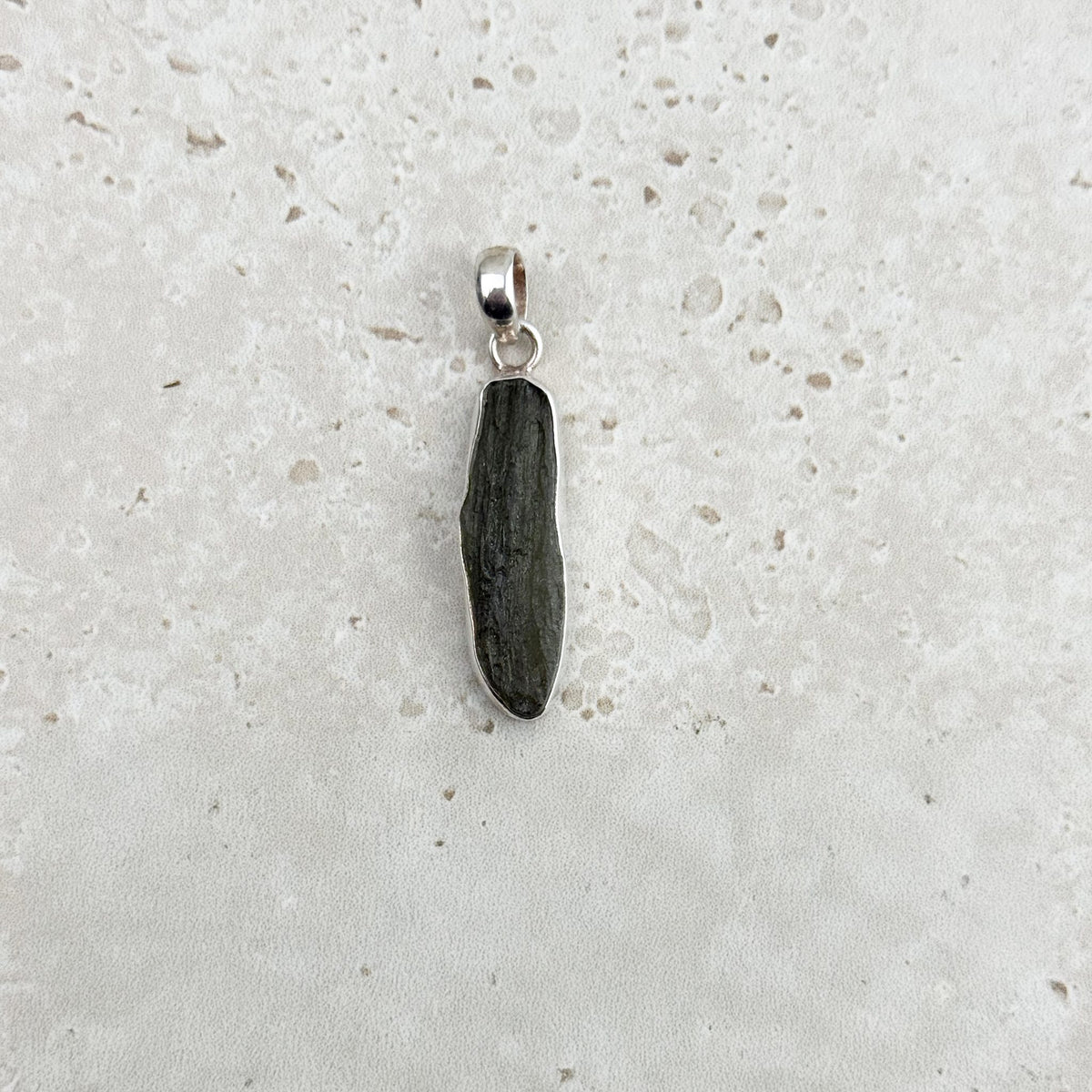 Moldavite Natural Sterling Silver Pendant Elongated — Eternal Spirit