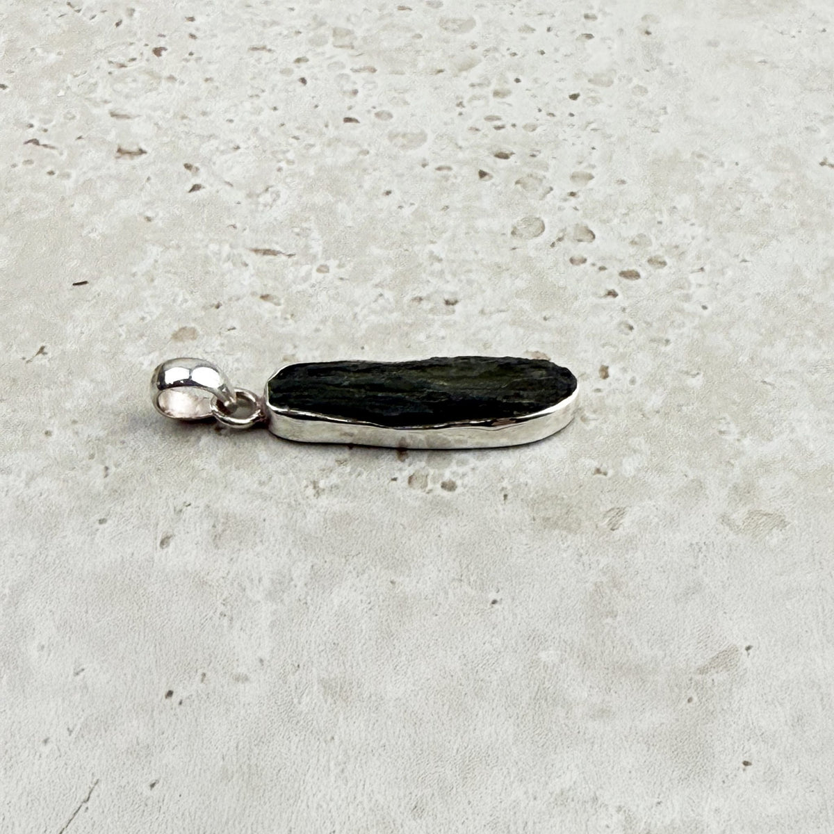 Moldavite Natural Sterling Silver Pendant Elongated — Eternal Spirit