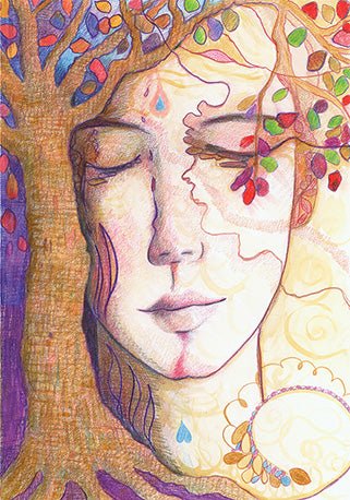 Namaste Oracle card presenting the deck's visionary illustrations — Eternal Spirit