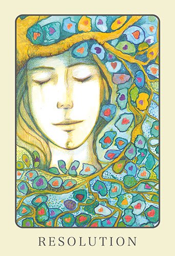 Peace Oracle deck, Resolution card with jewelled mandala and sacred green geometry — Eternal Spirit