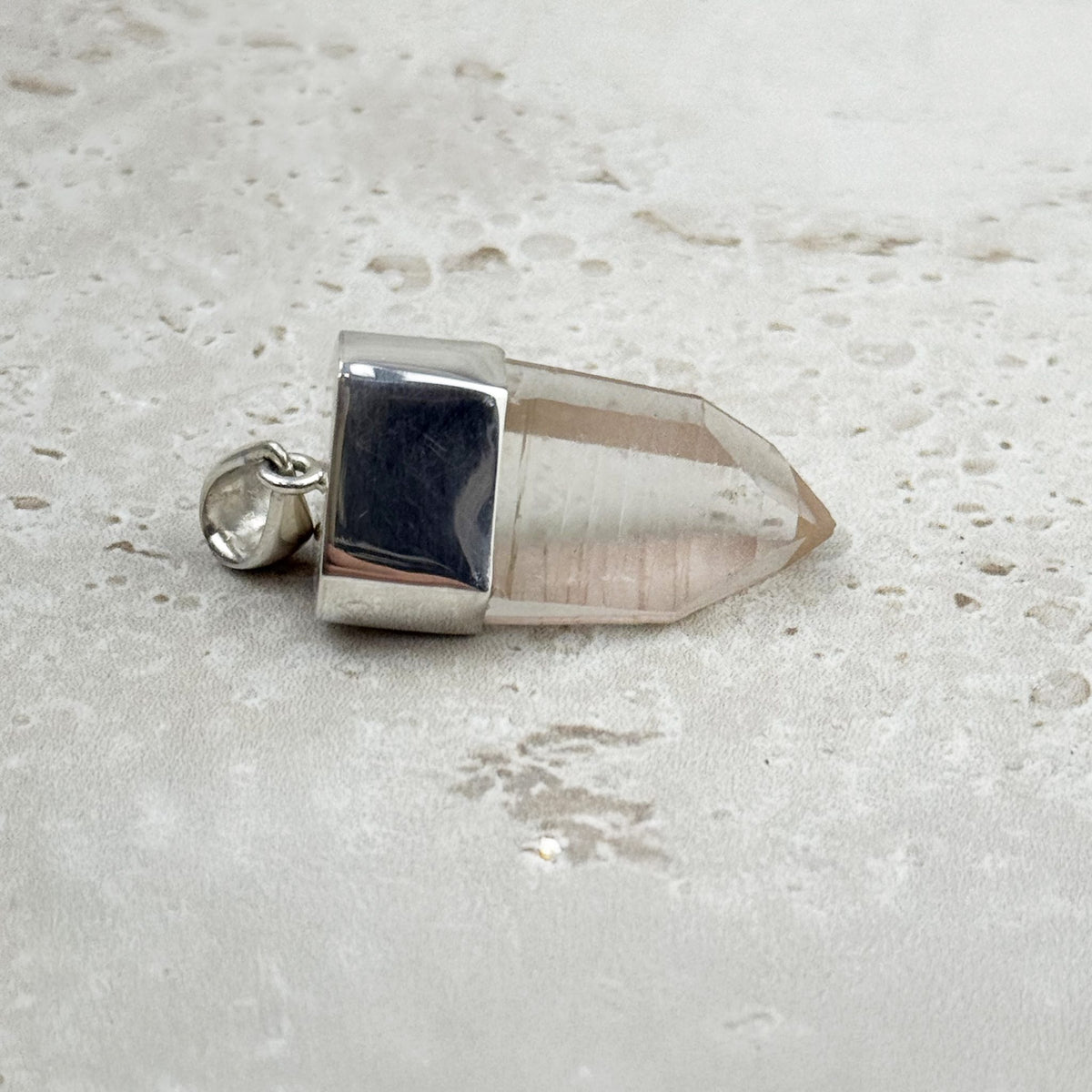 Pink Lemurian Quartz Natural Point Sterling Silver Pendant 3cm, alternate angle — Eternal Spirit