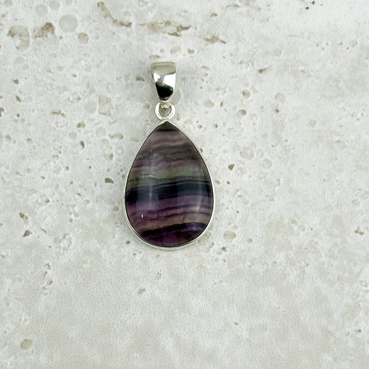 Rainbow Fluorite Teardrop Cabochon Sterling Silver Pendant, alternate angle — Eternal Spirit