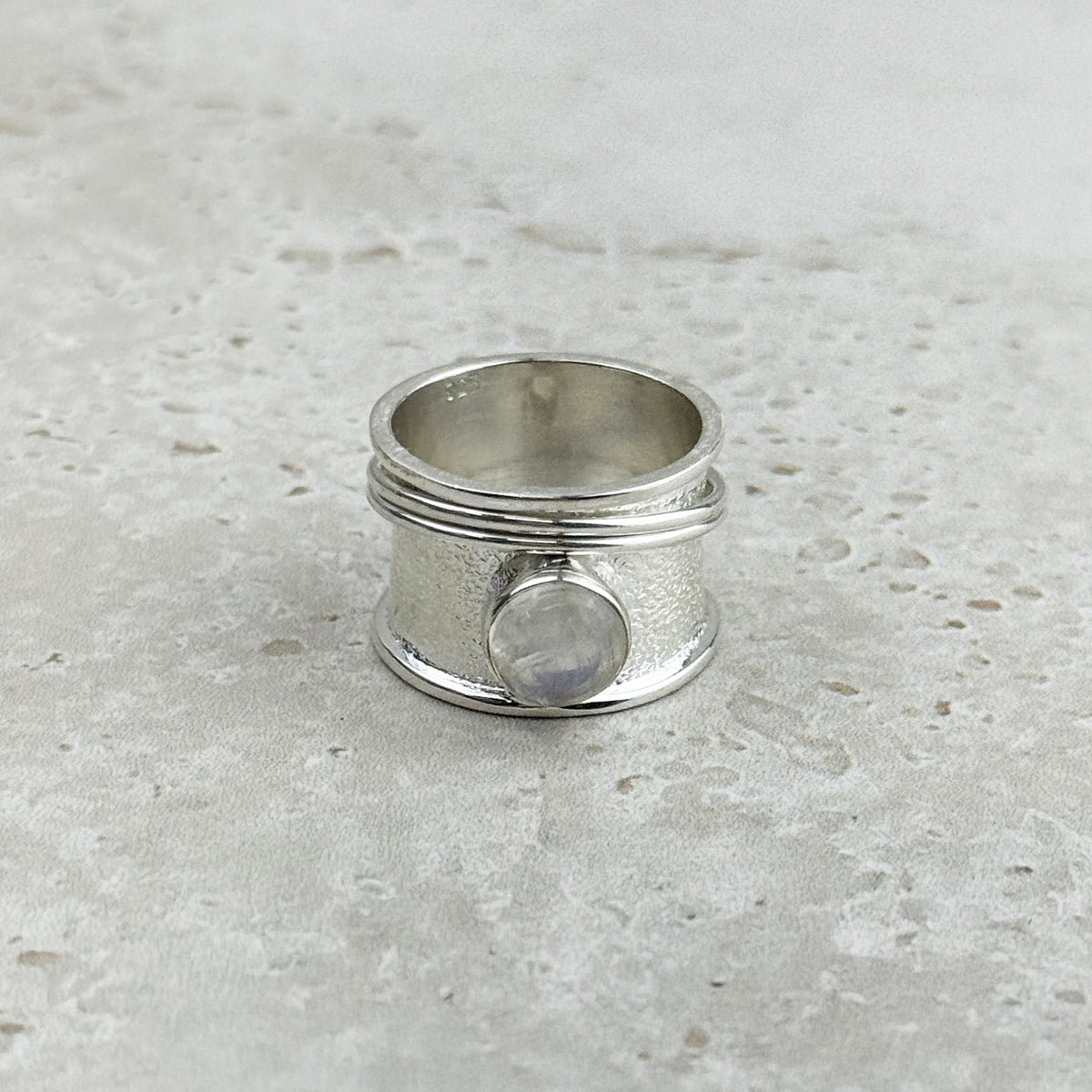 Rainbow Moonstone Cabochon Sterling Silver Spinner Ring — Eternal Spirit