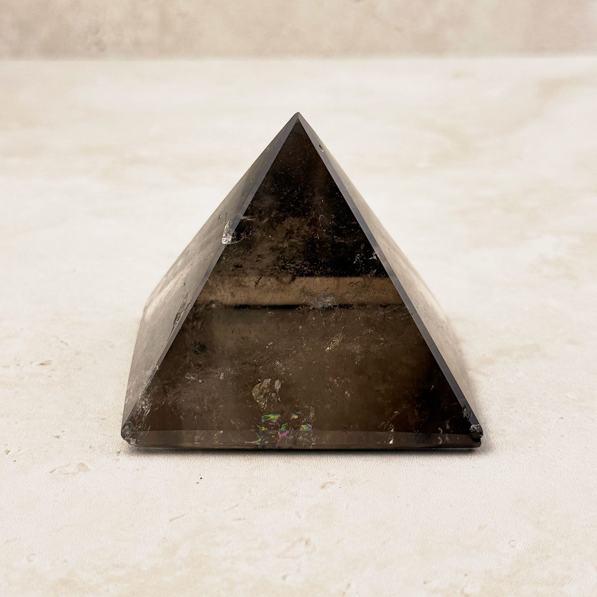 Smoky quartz crystal pyramid 6.5cm, translucent smoky brown, front view — Eternal Spirit