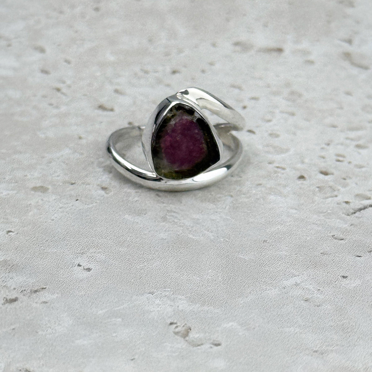 Watermelon Tourmaline Natural Slice Sterling Silver Ring | Size 7 — Eternal Spirit