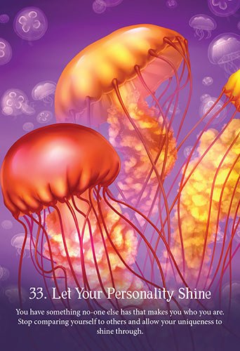 Whispers Of The Ocean Oracle deck, Let Your Personality Shine card with sea creatures and coral reef — Eternal Spirit