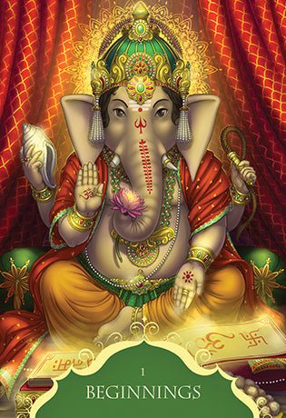 Beginnings card with Lord Ganesha seated on golden lotus throne — Eternal Spirit