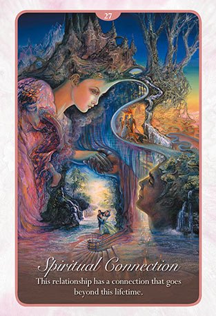 Whispers Of Love Oracle deck, Spiritual Connections card showing fairy and unicorn in moonlit meadow — Eternal Spirit