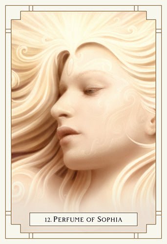 White Light Oracle deck, Perfume of Sophia card with blue chalice and sacred flame symbol — Eternal Spirit