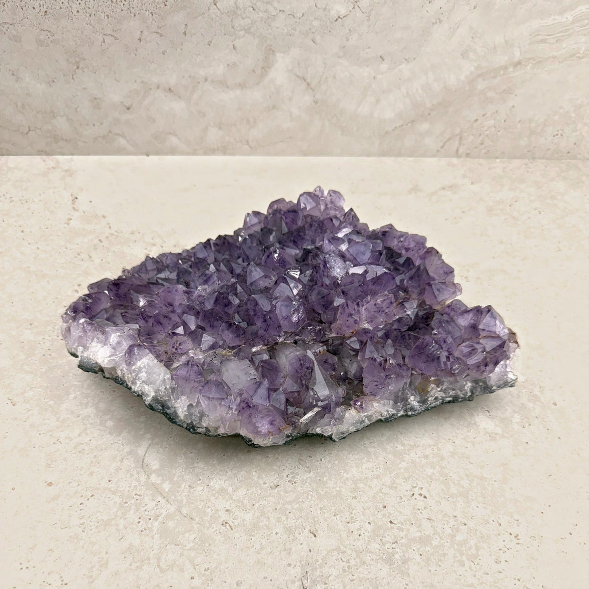 Amethyst crystal cluster 29cm, wide spread of lavender points, front view — Eternal Spirit