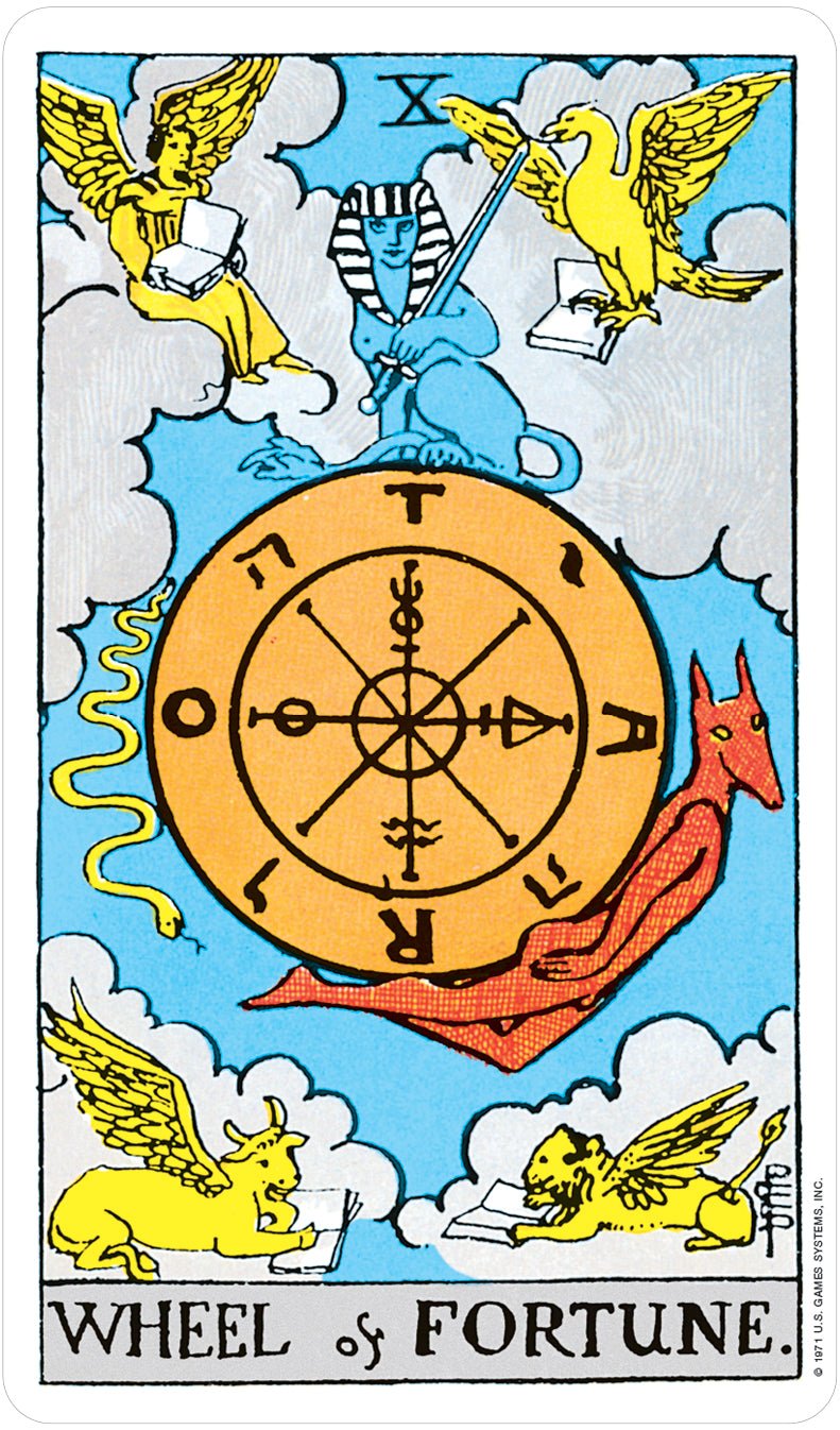 Wheel of Fortune card from The Plastic Rider Waite Tarot with classic illustrated design — Eternal Spirit