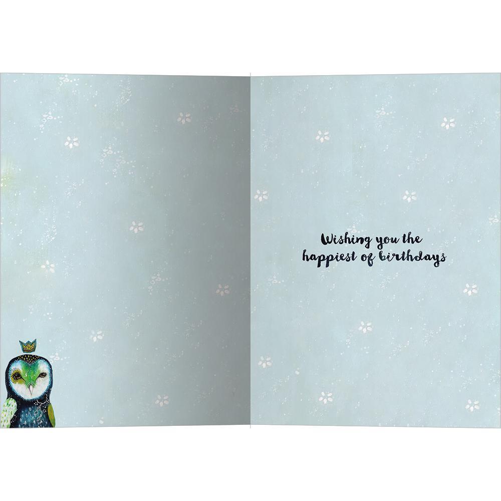 inside of Tree Free Happiness Never Decreases Owl card with its printed message — Eternal Spirit