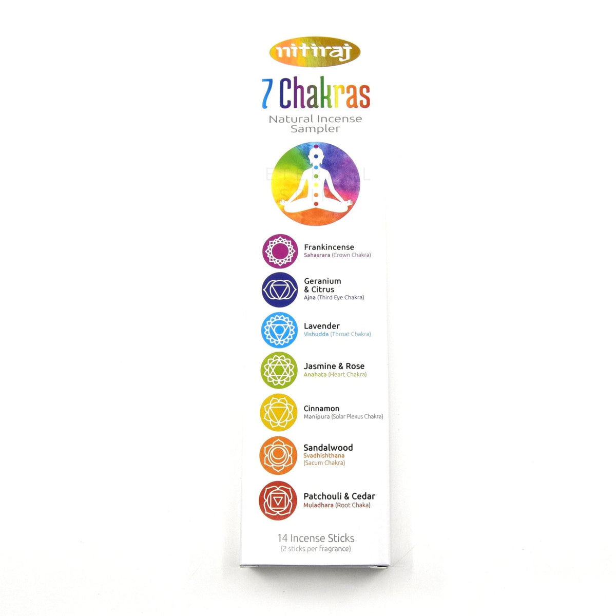 incense sticks - nitiraj naturals "chakras sampler", artisan packaging on white background — Eternal Spirit
