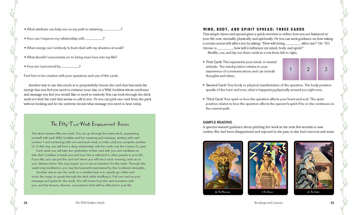 Wild Goddess card spread with goddesses and nature illustrations — Eternal Spirit