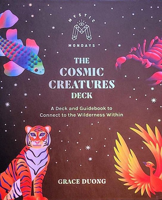 The Cosmic Creatures Deck box with geometric neon owl by Grace Duong — Eternal Spirit