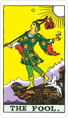 The Fool card in vivid colour with cliff-edge figure, Albano-Waite Tarot — Eternal Spirit