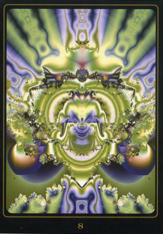 Path Of The Soul Destiny Cards, Fractal mandala card with green and gold geometric energy pattern — Eternal Spirit
