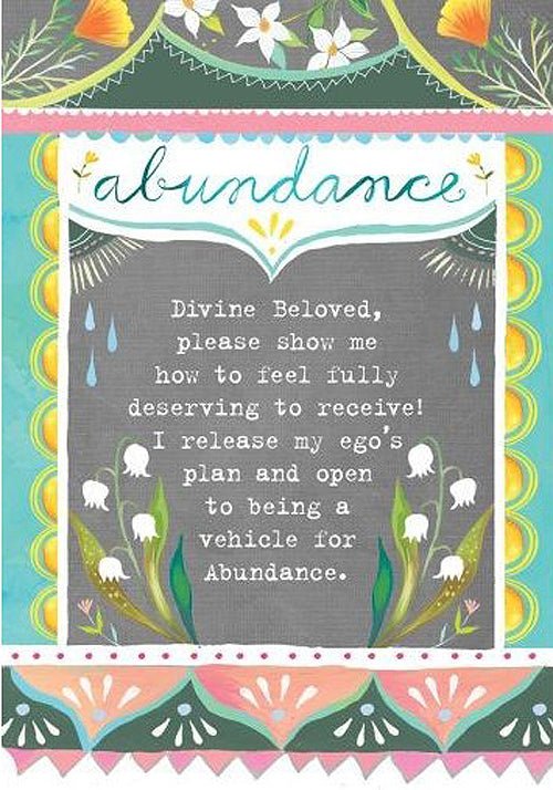 Wild Offering Oracle deck, Abundance card with ornate lettering and botanical floral border — Eternal Spirit