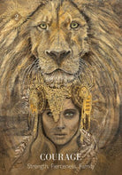 The Priestess of Light Oracle deck, Courage card with golden priestess amid sunlit yellow wildflowers — Eternal Spirit