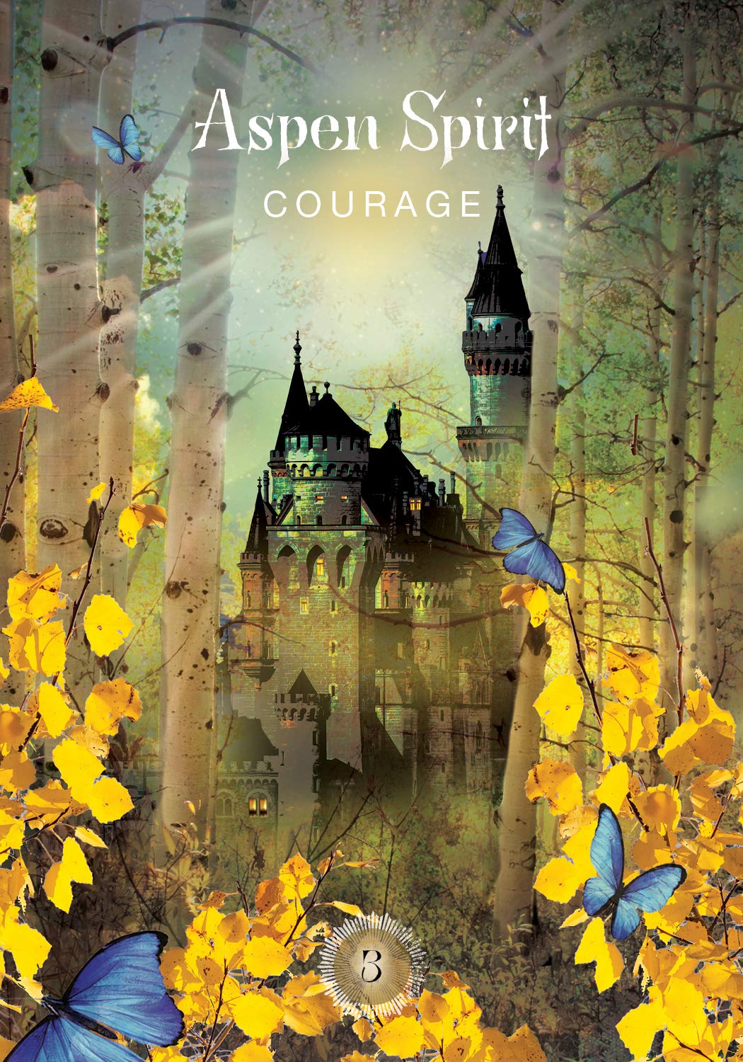 The Sacred Forest Oracle deck, Aspen Spirit Courage card with golden aspen trees and forest light — Eternal Spirit