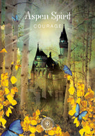 The Sacred Forest Oracle deck, Aspen Spirit Courage card with golden aspen trees and forest light — Eternal Spirit